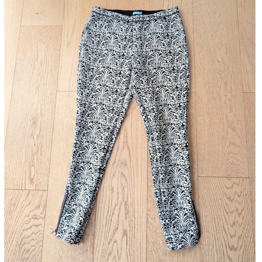 J McLaughlin Black White Damask Print Skinny Leg Zipper Ankle Pants Leggings Med